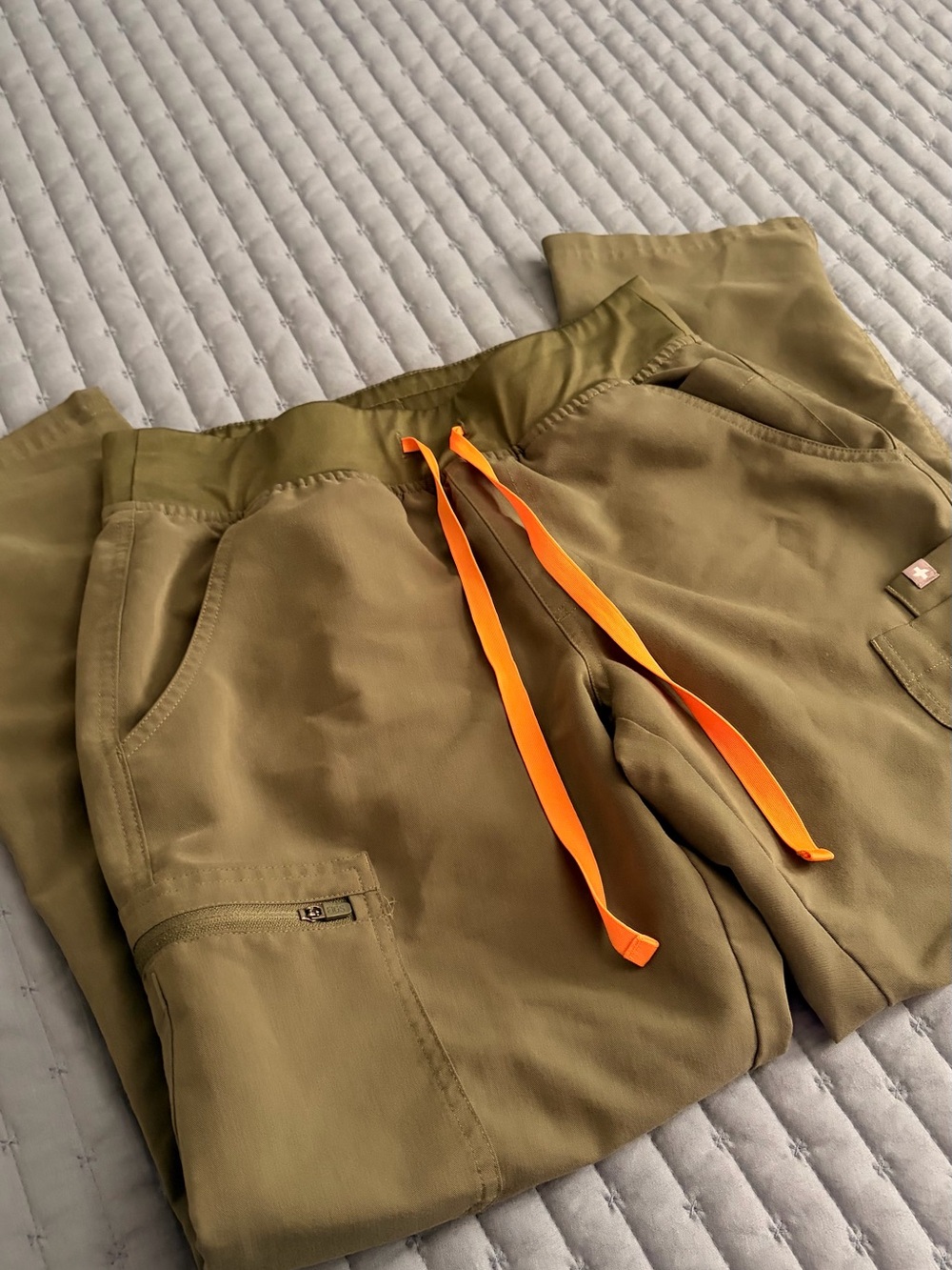 Figs Olive Green Cargo Pants with Orange Drawcord